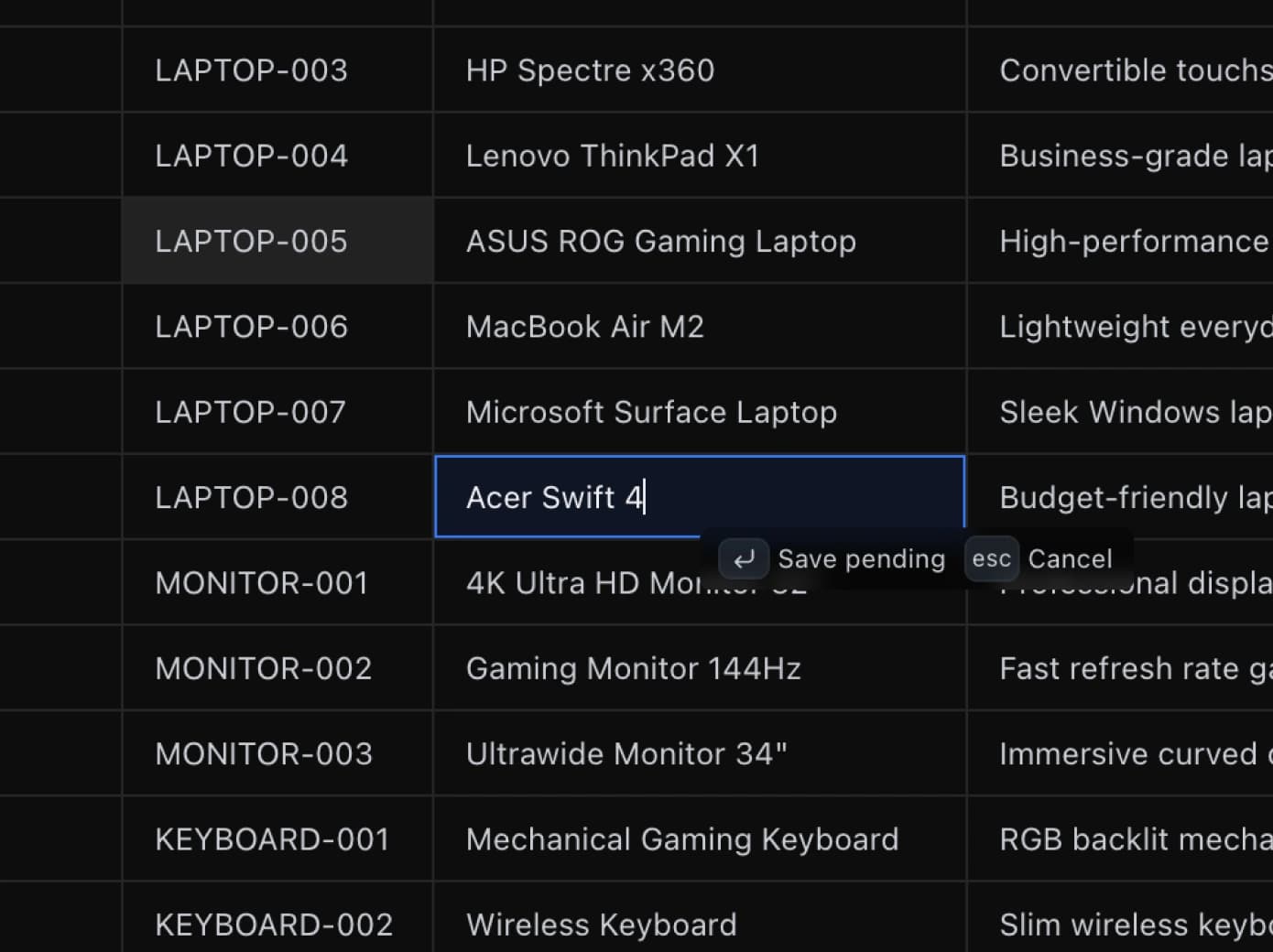 Inline Editing