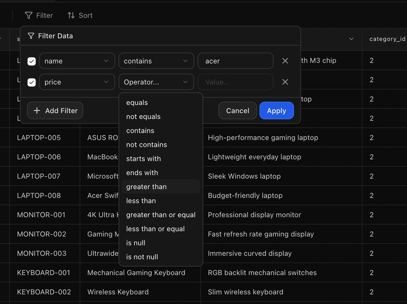 Powerful Filtering & Sorting