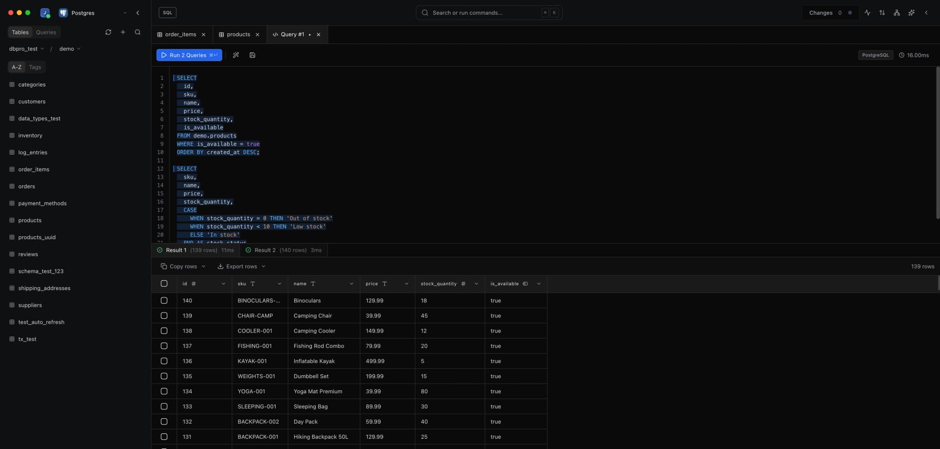 DB Pro SQL Editor Interface