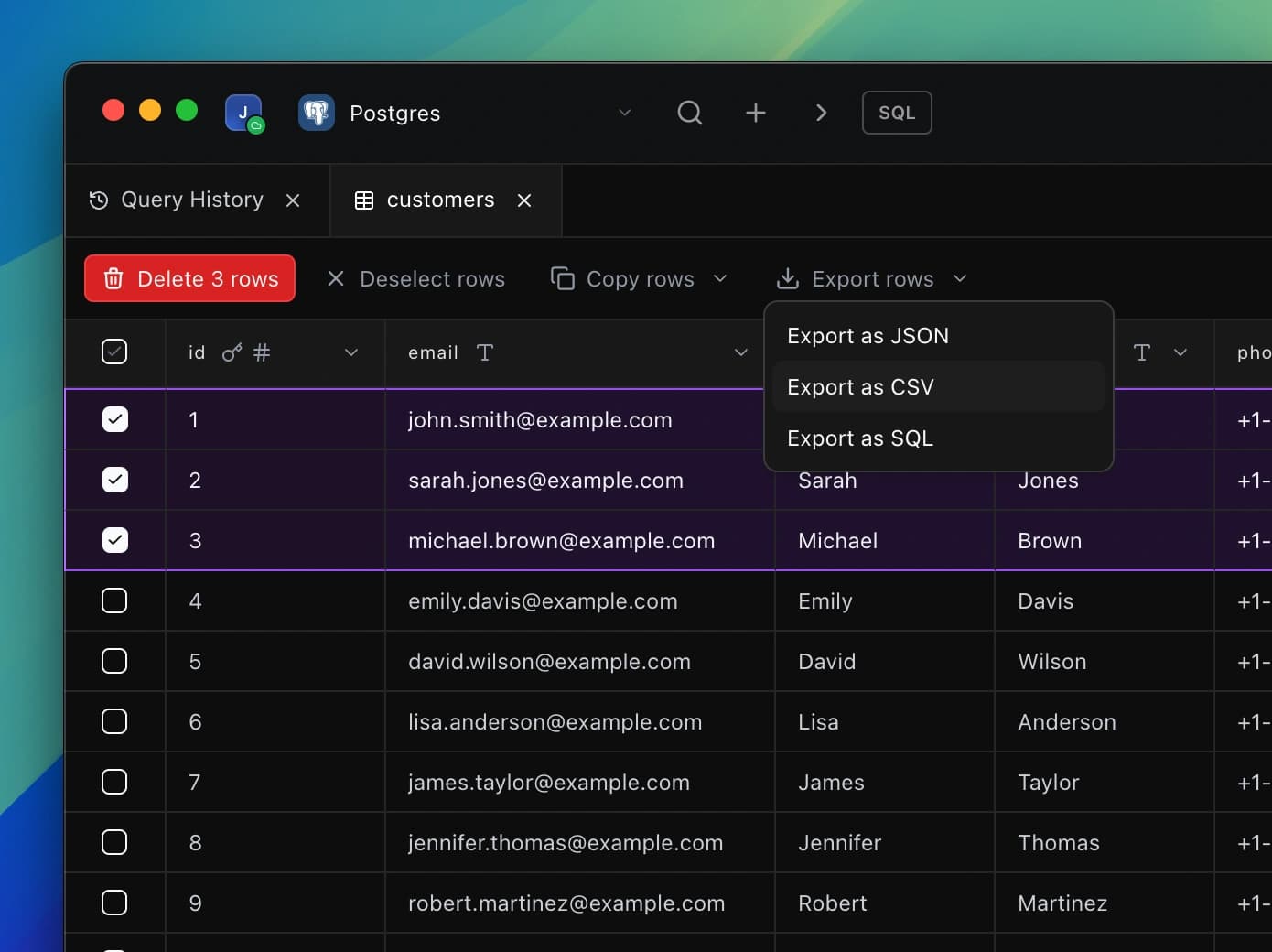 Export Rows