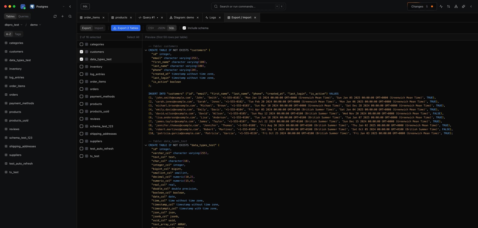 DB Pro Import Export Interface